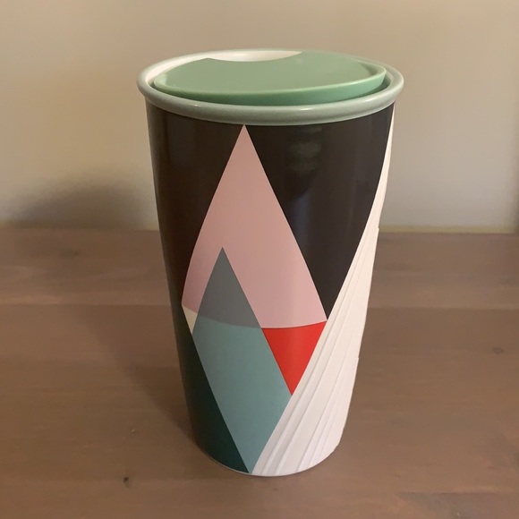 🆕 Starbucks Geometric Print Ceramic To Go Mug with Plastic Lid - Picture 4 of 8